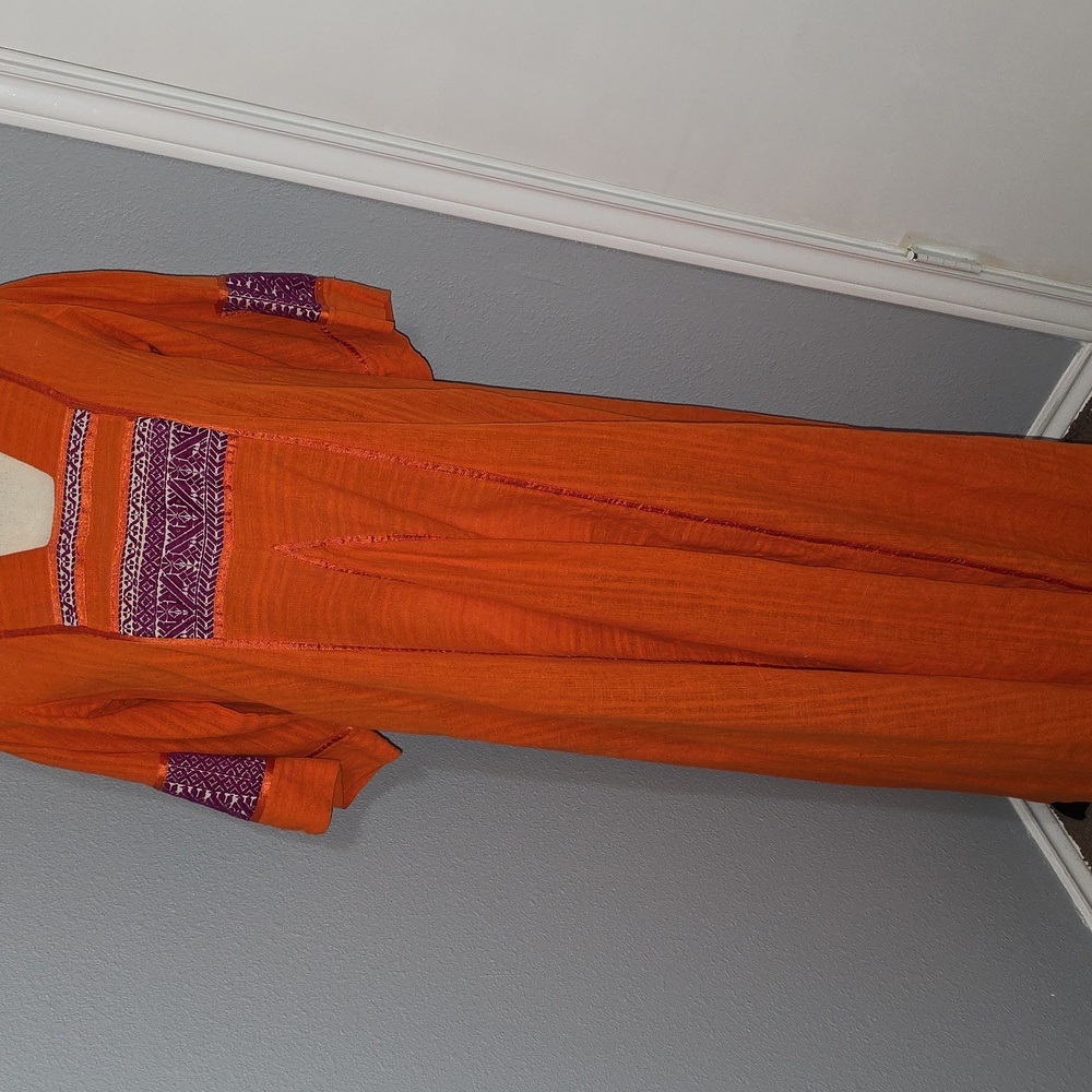 Chic Long Sleeve Orange Dress with Purple Accents